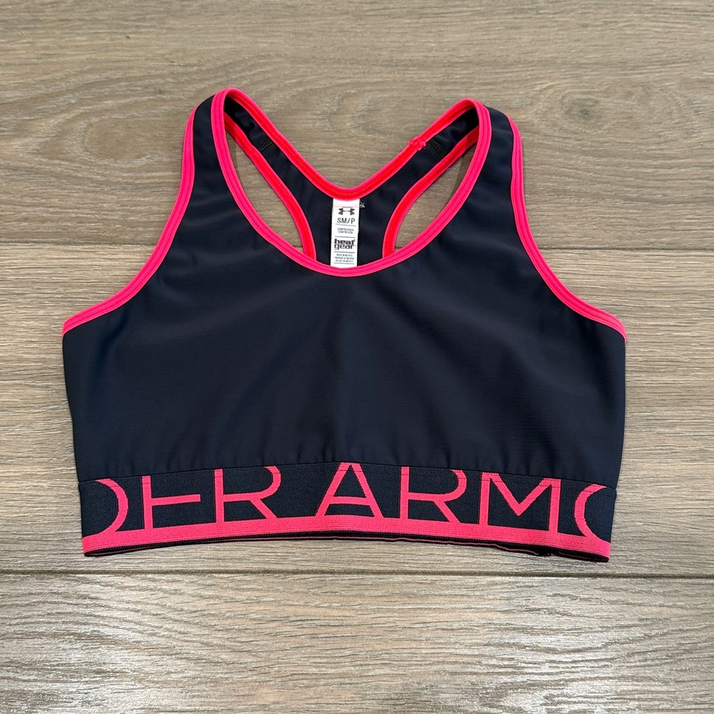UNDER ARMOUR Gray Pink Compression HeatGear Racerback‎ Sports Bra Size Small